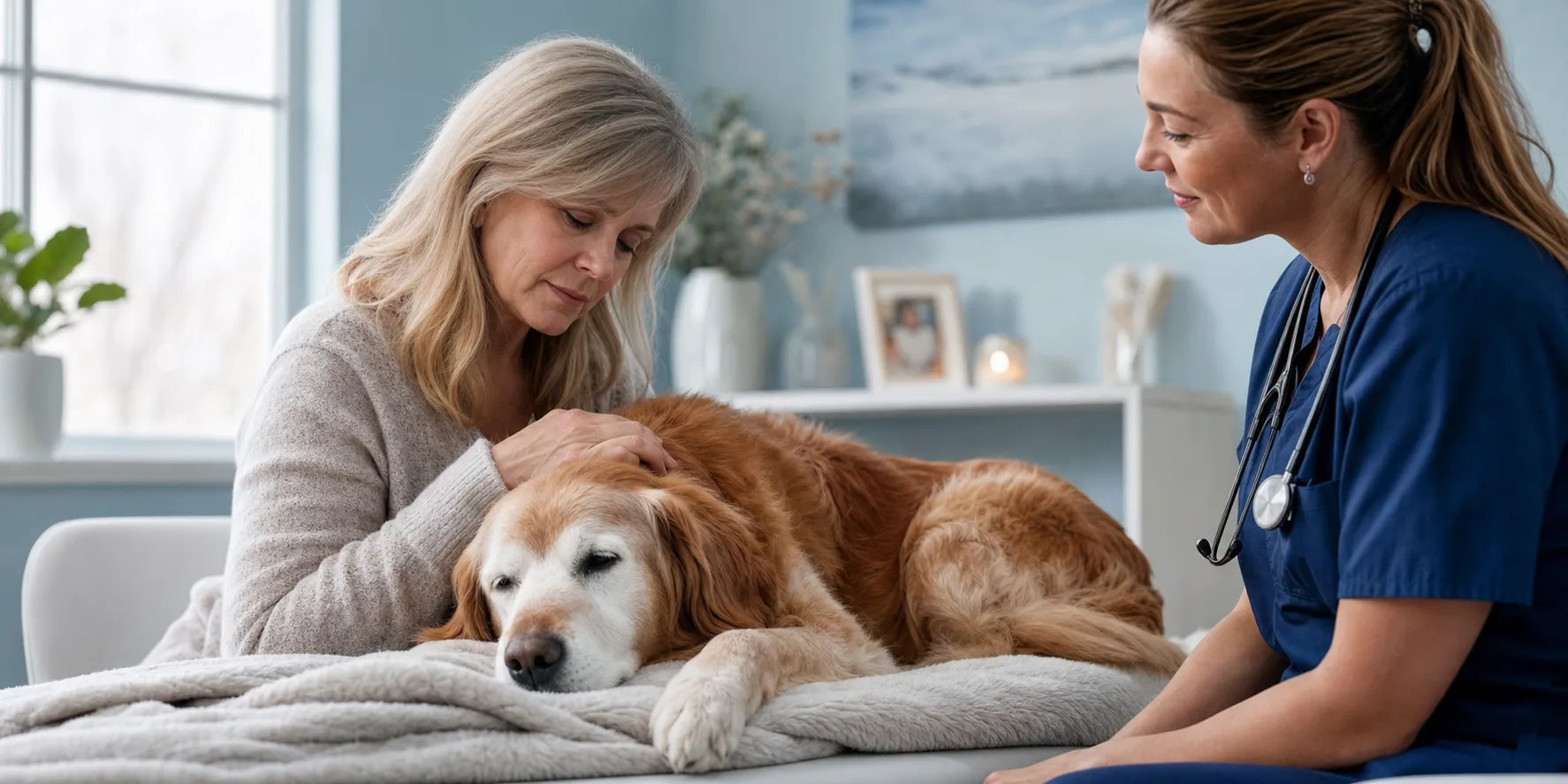 A quiet moment between an owner and their senior pet